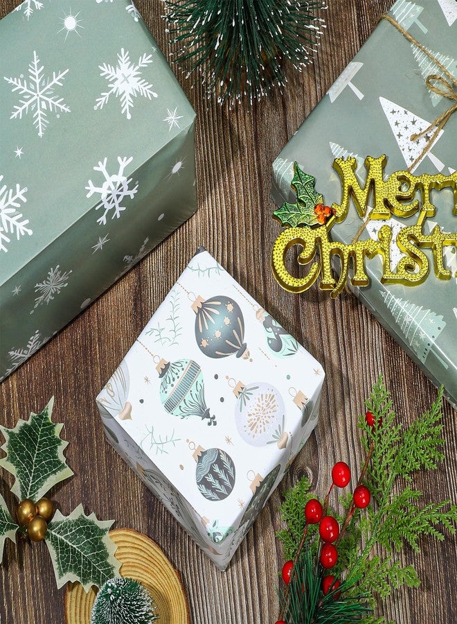 وولاين ورق تغليف هدايا عيد الميلاد من والين، 8 أوراق - ليس لفة - أخضر فاتح، مزين برسومات شجرة عيد الميلاد، كرة، ندفة ثلج، غزال، مطوي بشكل مسطح، مثالي للأعمال اليدوية، مناسب لأعياد الميلاد الشتوية، مقاس 19.7 × 27.6 بوصة - Image 4